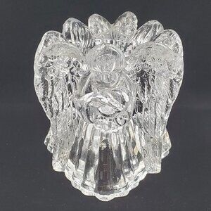 Vintage Christmas Votive Candle Holder Angels Praying Glass Crystal Clear